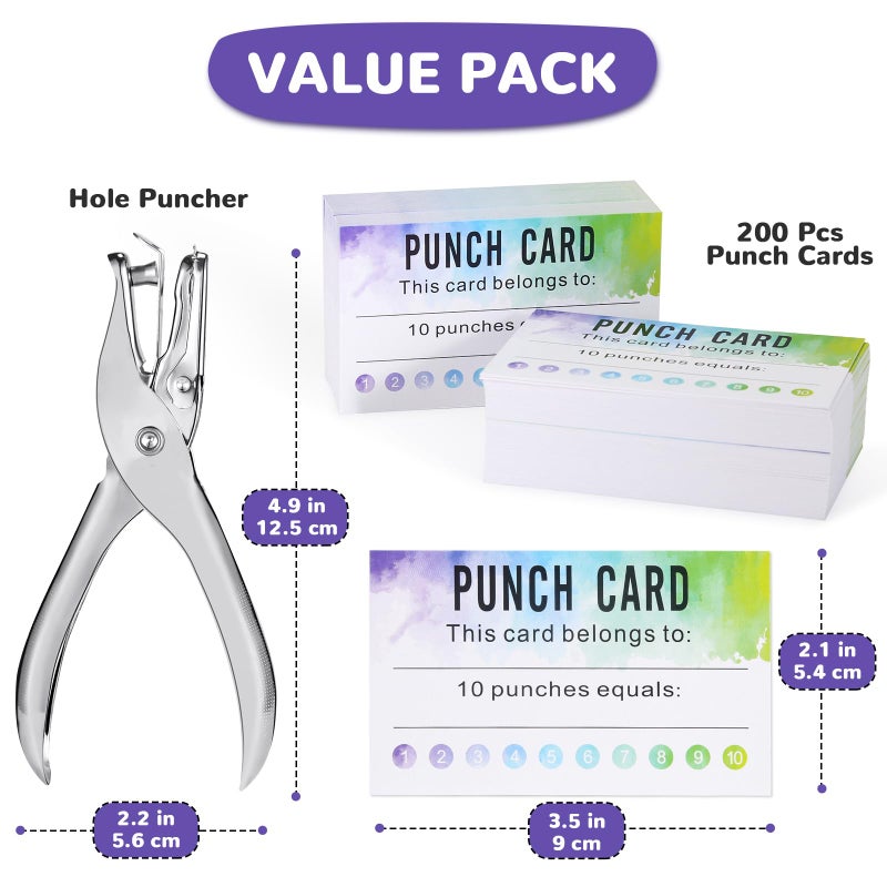 ون دن ONEDONE Punch Cards 200 قطعة من بطاقات مكافأة الألوان المائية للفصل الدراسي مع جوائز حافزة مثقوبة للطلاب والمعلمين والمنزل والفصول الدراسية واللوازم المدرسية وبطاقات ولاء الأعمال - Image 2